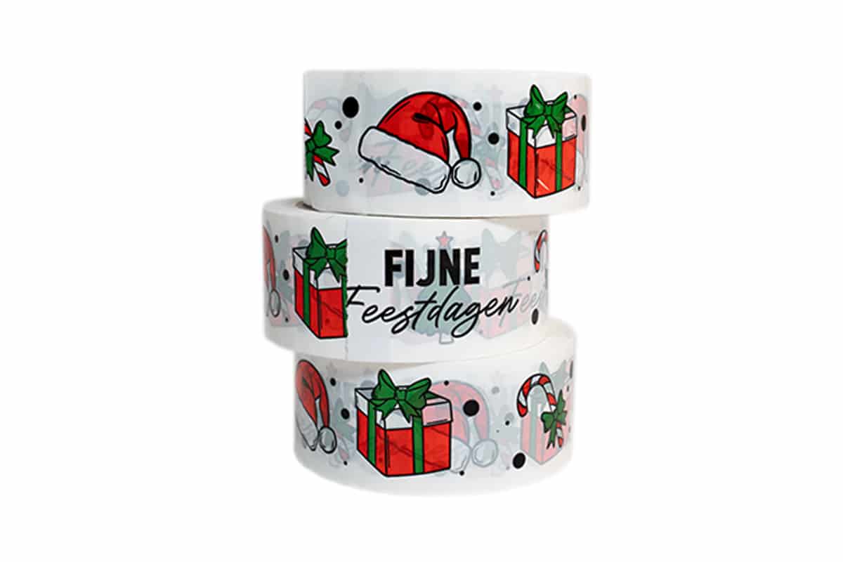 PP kerst tape "Fijne feestdagen" - 50mm x 66m (3st) + dispenser