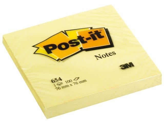 Memoblok 3M Post-it 654 geel - 76 x 76mm (6 st)