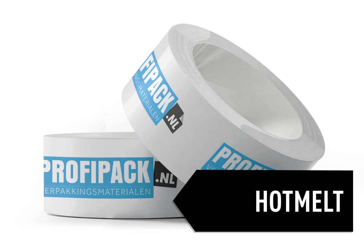 Bedrukte PP hotmelt tape - 50mm x 66m (3 kleuren)