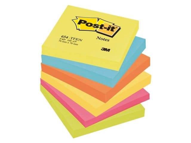 Memoblok 3M Post-it 654 neon - 76x76mm (6 st)