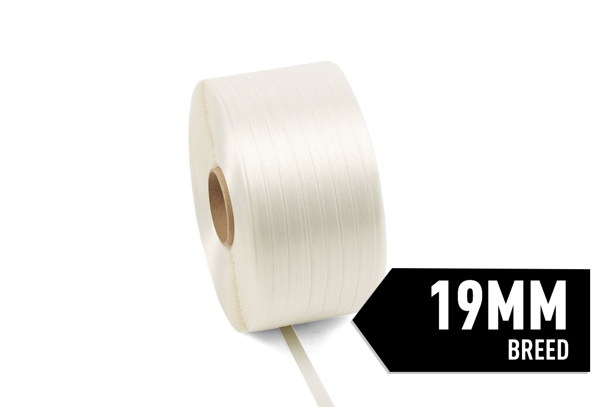 Polyesterband hotmelt wit - 19mm x 600m