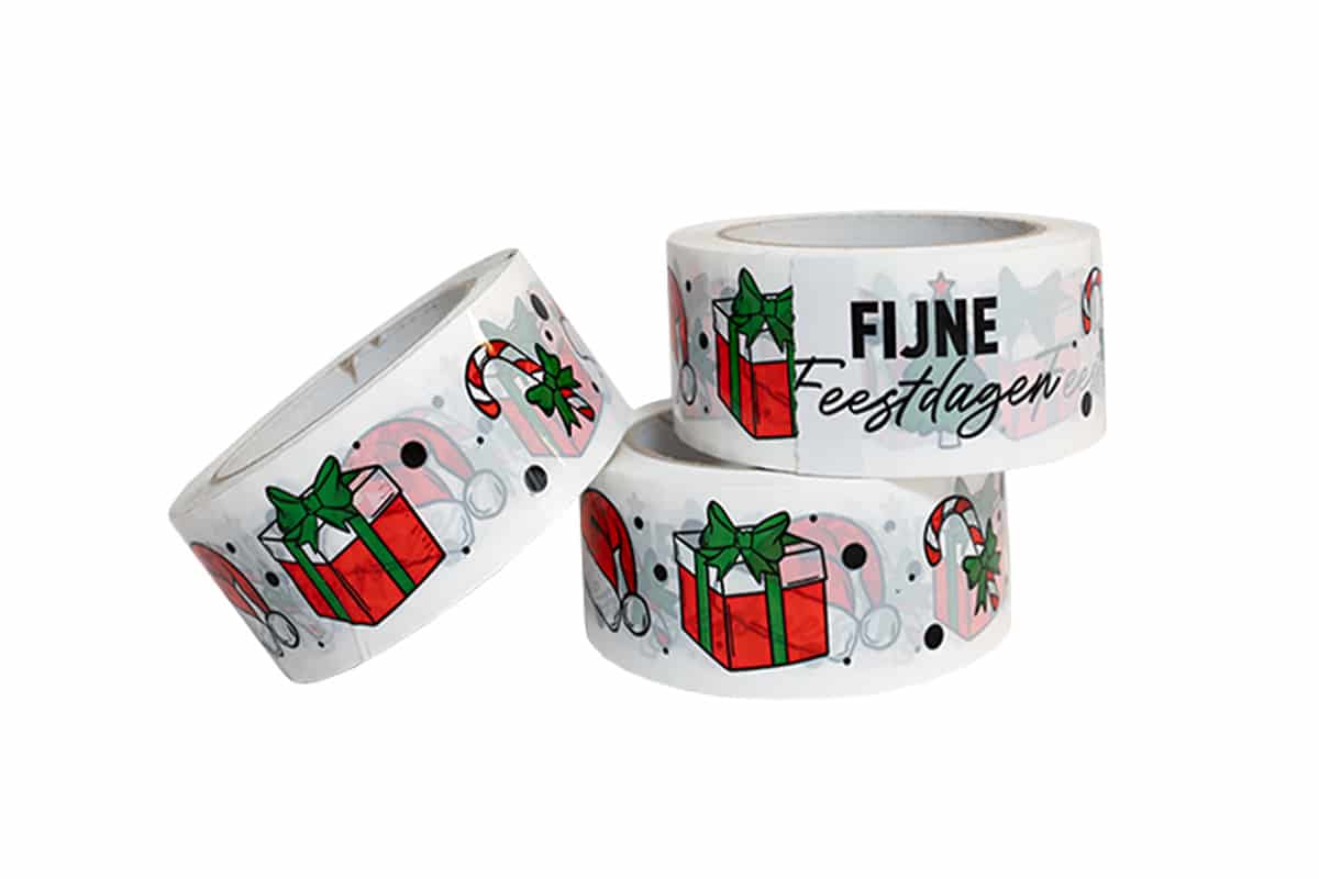 PP kerst tape "Fijne feestdagen" - 50mm x 66m (3st) + dispenser