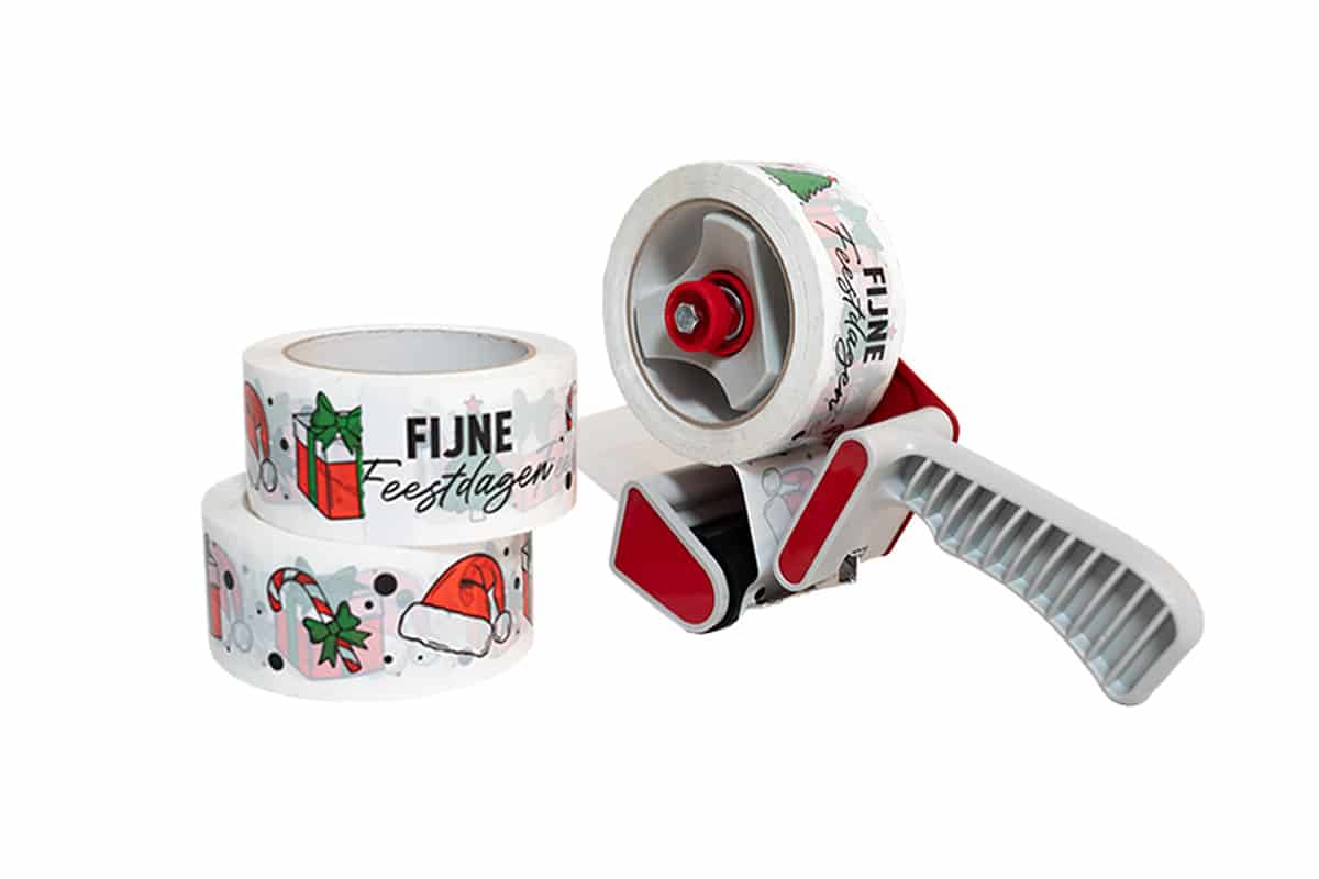 PP kerst tape "Fijne feestdagen" - 50mm x 66m (3st) + dispenser